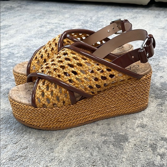 Casadei Marigold Woven Platform Chunky Sandals Designer Cork Footbed Sz 37 - Picture 2 of 16